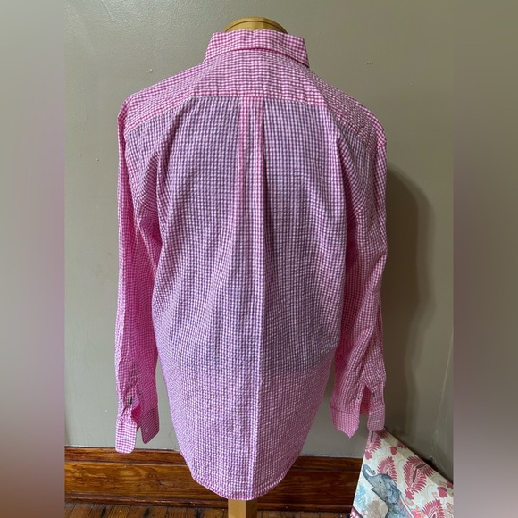 J. McLaughlin Gingham Check Casual Or Dress Shirt Large Pink White - Picture 5 of 9